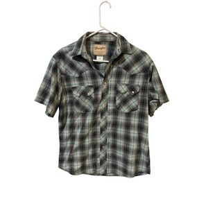 Wrangler Mens Medium Western Fashion Short Sleeve Plaid Pearl Snap Shirt